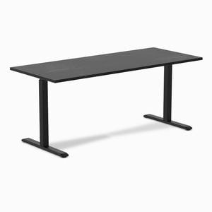 Desky Fixed Height Black Ash Hardwood Desk 180x75cm Matte Black Leg