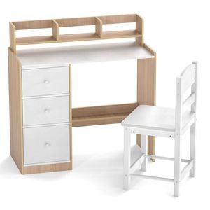 Costway Wood Study Desk Chair Set Kid Student Writing Table 3 Drawer
