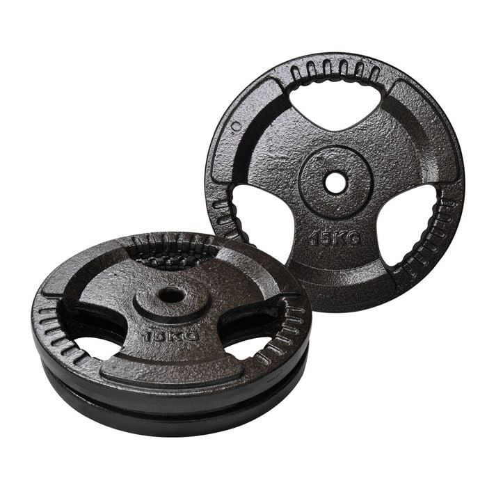 2 Pack of 15kg - Total 30kg Standard 26.5mm Triple Handle Hammertone Cast Iron Weight Plate Set