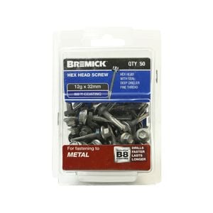 Bremick 12g x 32mm B8 Metal Hex Screw - 50 Pack