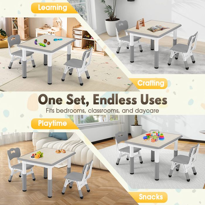 PlayPals Kids Table Chairs Set Height Adjustable Graffiti Desk 80X60CM ...
