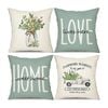Catzon 4 Pcs Leaves Pillow Covers Linen Farmhouse Sweet Home Decorations-Green