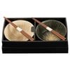 Omotenashi Kyo Sendan Set of 2 Donburi Bowls & Chopsticks - Earthen & Black