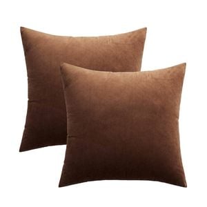 Catzon 2 Pcs Square Throw Pillow Covers Solid Soft Velvet for Spring Sofa-Dark Coffee
