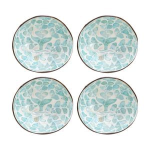 4pk Lvd Whale Tail Aqua Round Coconut Capiz Trinket/jewellery Bowl 13x13x6cm