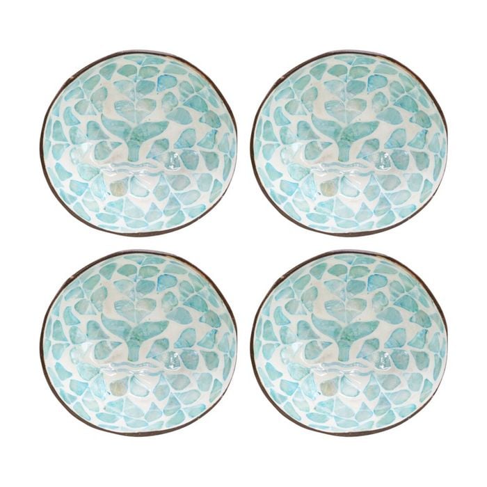 4pk Lvd Whale Tail Aqua Round Coconut Capiz Trinket/jewellery Bowl 13x13x6cm