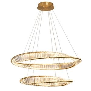 Eli & Co. Lighting Vela Twin Ring Crystal Chandelier – Gold Finish Ceiling Light