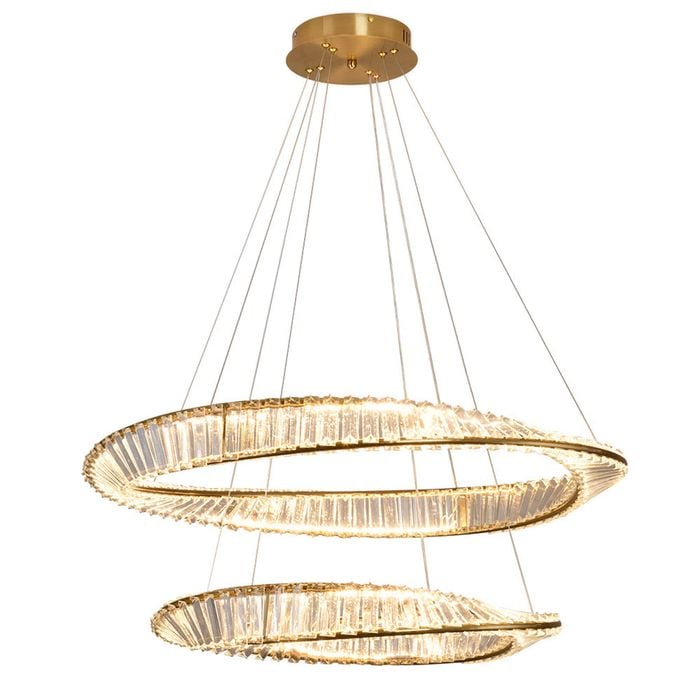 Eli & Co. Lighting Vela Twin Ring Crystal Chandelier – Gold Finish Ceiling Light