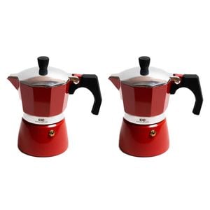 2PK Coffee Culture Aluminium 3-Cup Espresso Stovetop Coffee Maker Brew Pot Red