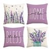 Catzon 4 Pcs Lavender Throw Pillow Covers Linen Summer Cushion Case for Sofa