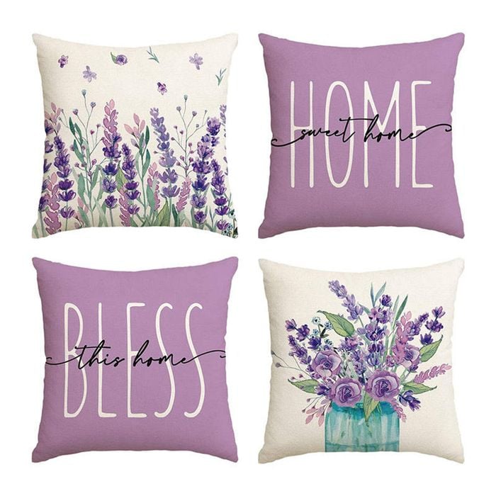 Catzon 4 Pcs Lavender Throw Pillow Covers Linen Summer Cushion Case for Sofa