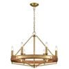 CLA Lighting Funale Interior Candelabra Oak Wood 6-Light Pendant Light Satin Brass