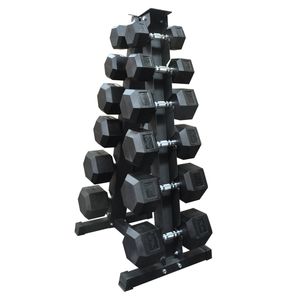 210kg - 6 Pair Hex Rubber Dumbell Weight Set With Large 5_6p Rack