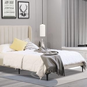 Istyle Modern Classic Herman Queen Fabric Bed Frame White Oak with Black Legs