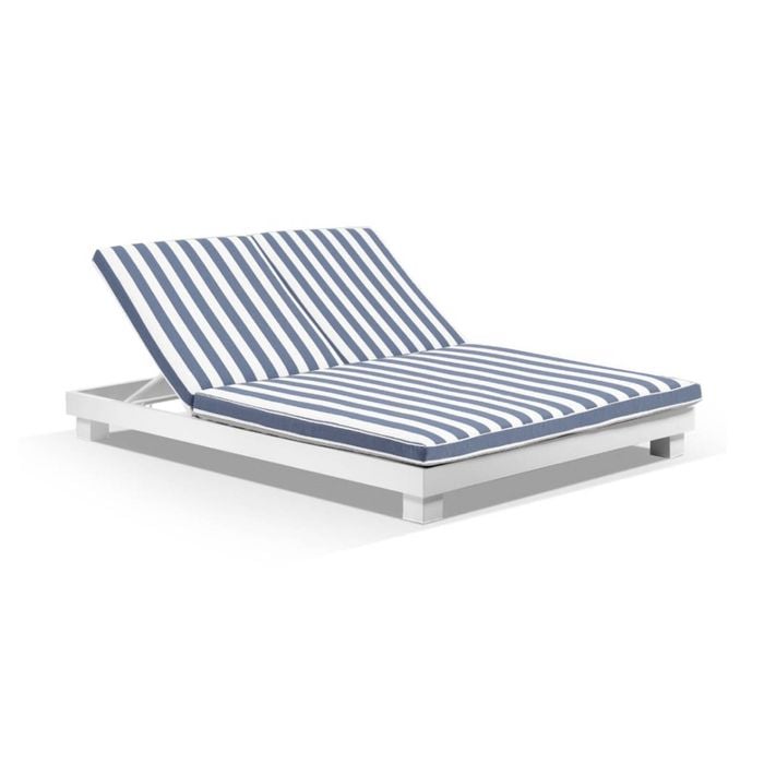 Bay Gallery Furnitire Santorini Double Sun Lounge White & Navy Stripe Cushions