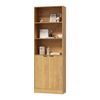 Oikiture Tall Bookcase Display Shelf 2 Door Adjustable Storage Cabinet Natural