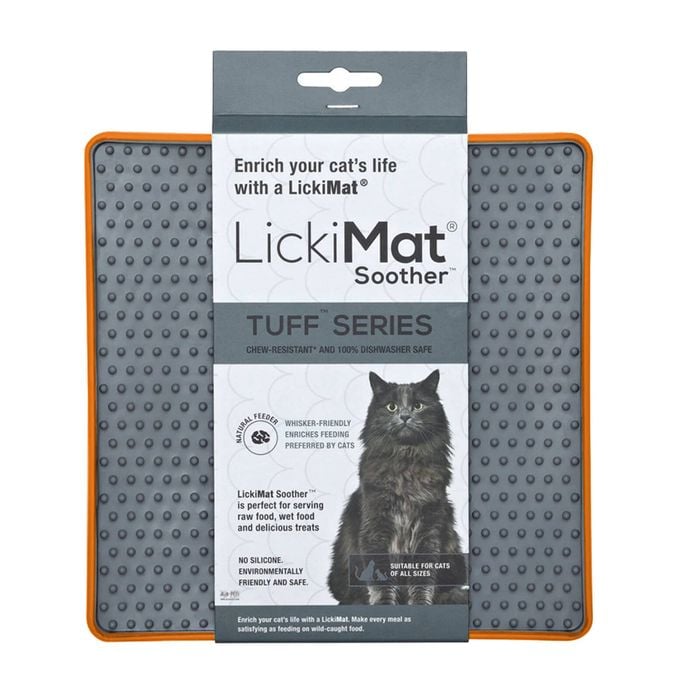 LickiMat Tuff Soother Boredom Buster Cats Slow Feeder Mat Orange