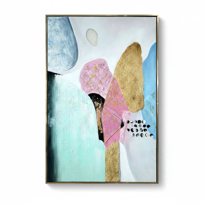 Large Golden Abstract Painting With Floating Frame (75x120cm)