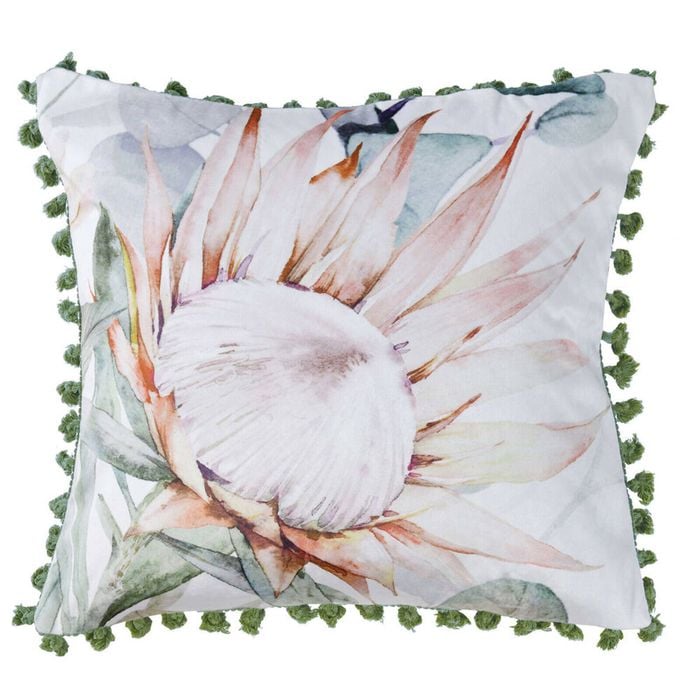 Bianca Helensvale Square Velvet Cushion Pillow 43x43cm White Floral