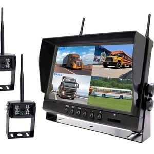 Elinz Digital Wireless 9" Quad Splitscreen Monitor 4CH DVR 2x Reversing CMOS 800TVL Camera 12V 24V 2.4GHz - 2 Camera Package