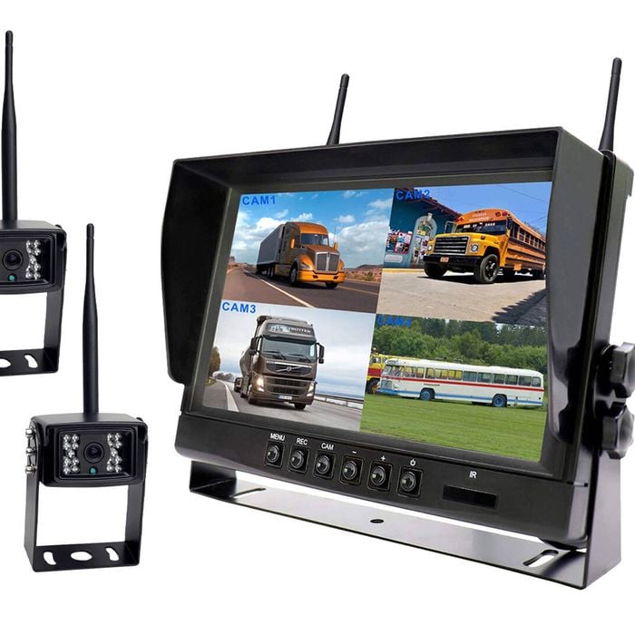 Elinz Digital Wireless 9" Quad Splitscreen Monitor 4CH DVR 2x Reversing CMOS 800TVL Camera 12V 24V 2.4GHz - 2 Camera Package