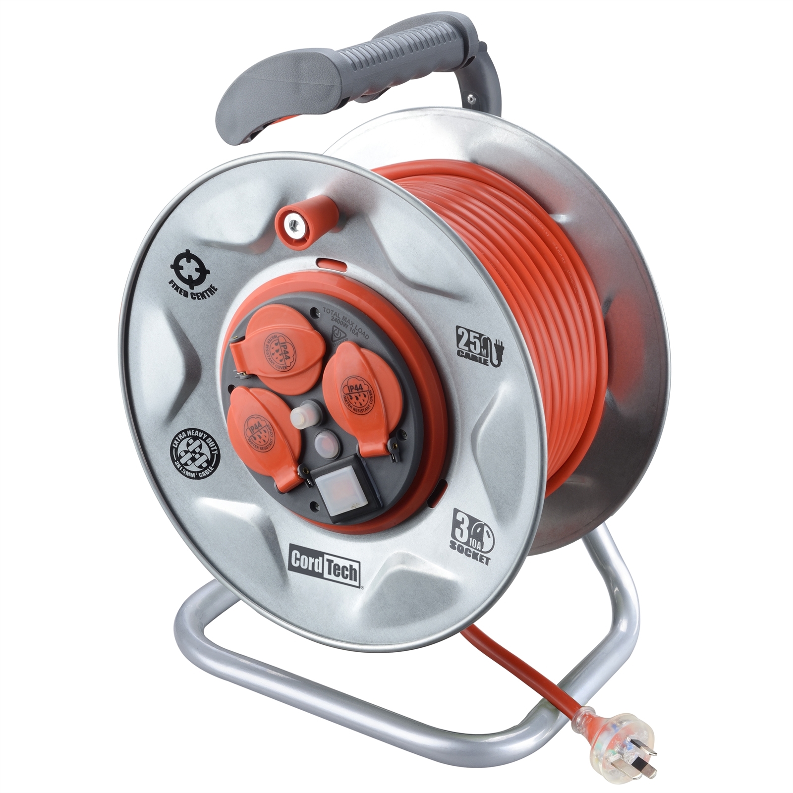 CordTech 25m 3 Socket Heavy Duty Steel Cable Reel