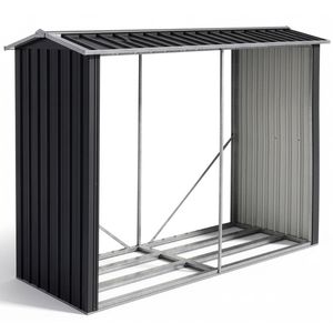 Plantcraft Galvanised Steel Firewood Storage Garden Shed, Anti Corrosion Frame, Gloss Black Powder Coat Finish, Pitched Roof