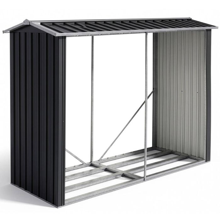 Plantcraft Galvanised Steel Firewood Storage Garden Shed, Anti Corrosion Frame, Gloss Black Powder Coat Finish, Pitched Roof
