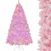 Costway 2.15M Pink Snow Flocked Artificial Christmas Tree 8 Lighting Modes Holiday Party Decor