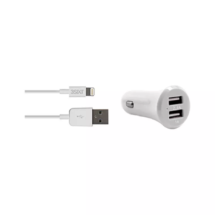 3sixT xCar Charger 3.4A + Lightning Cable 1m - White