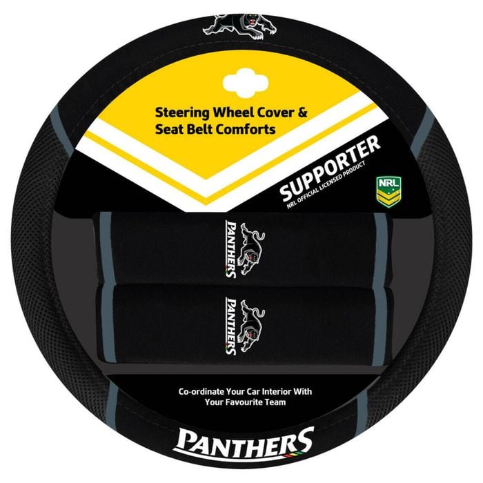 Penrith Panthers  Official Nrl Steering Wheel Cover And Seat Belt Cover Set