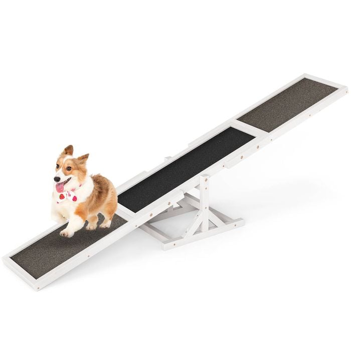 Costway 1.8m Wood Pet Agility Seesaw Dog Obedience Balance Training 70kg Capacity White