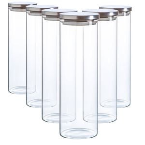 Argon Tableware Glass Storage Jar - Silver Lid - 2 Litre - 6x Modern Round Scandi Organisation Container Glass Jar