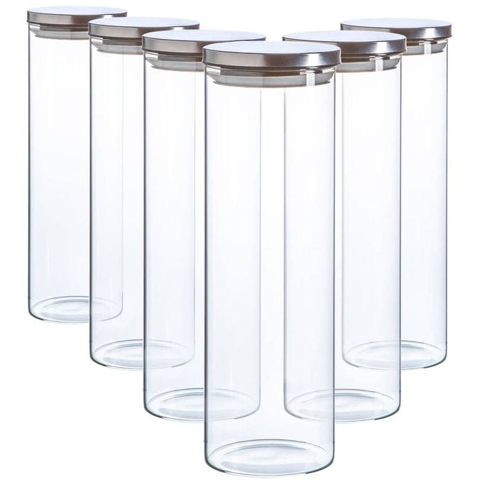 Argon Tableware Glass Storage Jar - Silver Lid - 2 Litre - 6x Modern Round Scandi Organisation Container Glass Jar