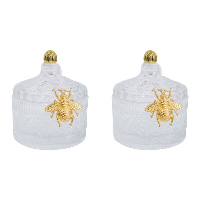 2PK LVD Glass Chloe Trinket Box Storage Decor Round 10cm - Clear
