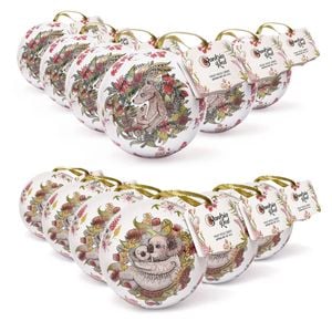 Banksia Red Christmas Koala & Kangaroo Set Of 12 Bauble Tins - Rock Candy 70g