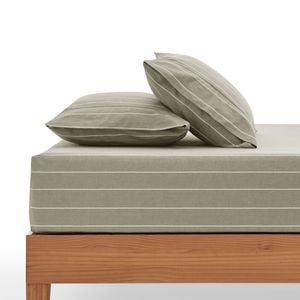 Dreamaker Rumi Washed Cotton Fitted Sheet Set Olive with White Stripe King Single Bed