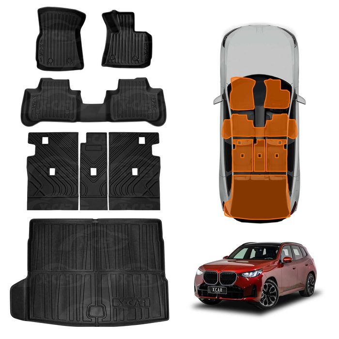 3d Floor Mats Boot Liner Set For Bmw X3 G45 Series 2024-onwards All Weather Heavy Duty Cargo Kick Mats Back Seat Protector