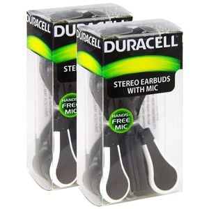 2x Duracell Earphones Wired 3.5mm Jack Stereo Earbuds w/ Mic f/Mobile Phones BLK