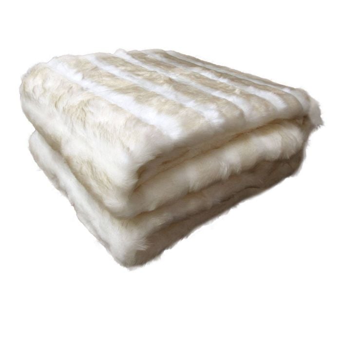Bloomington Faux Fur Luxury Animal Throw Rug 127 x 152 cm White Cream Chinchilla