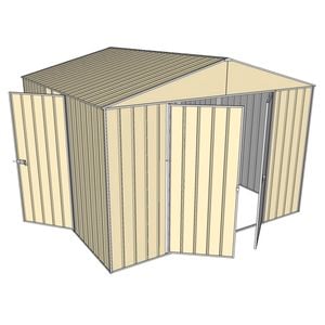 Build-a-Shed 3.0 x 3.0 x 2.3m Gable Triple Hinge Door Shed - Cream