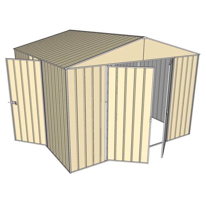 Build-a-Shed 3.0 x 3.0 x 2.3m Gable Triple Hinge Door Shed - Cream