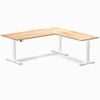 Desky L-Shape Sit to Stand Natural Timber Rubberwood Desk 1800x750x1750x600mm White Leg