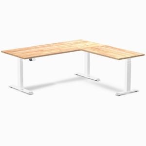 Desky L-Shape Sit to Stand Natural Timber Rubberwood Desk 1800x750x1750x600mm White Leg