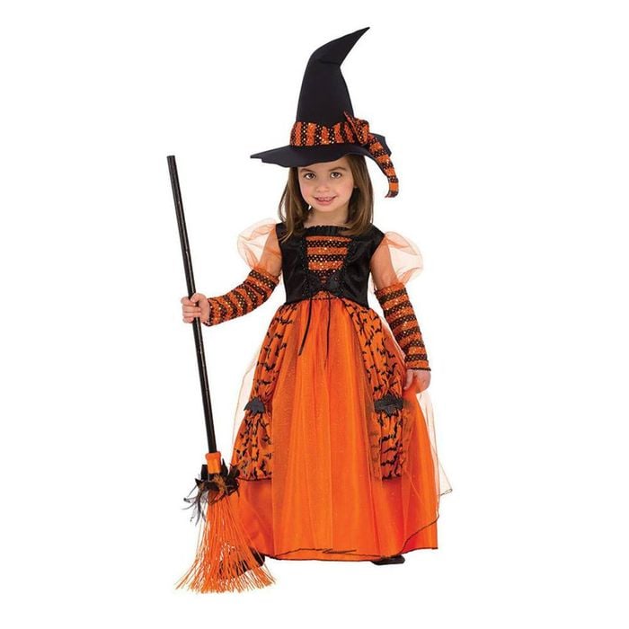 Sparkle Witch Halloween Costume for Kids Dress with Hat Bats Glitter Halloween Outfit, Small
