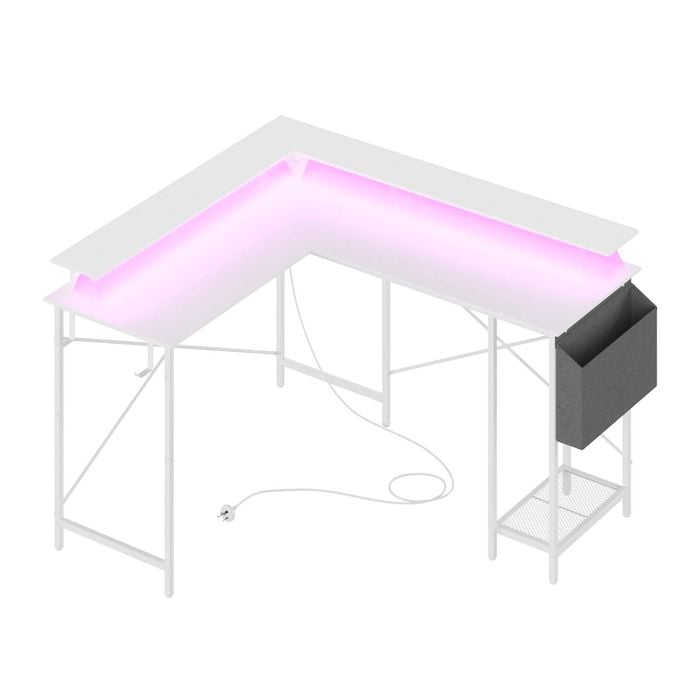 Ufurniture L Shaped Desk Gaming Desk with LED Lights & Power Outlets White