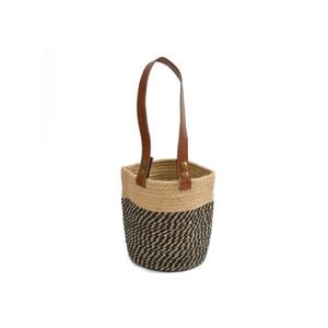 Yarra Textiles Multi-purpose Jute Hanging basket with strap Lavazza (25 cm x 25 cm x 25 cm) Beige-Black