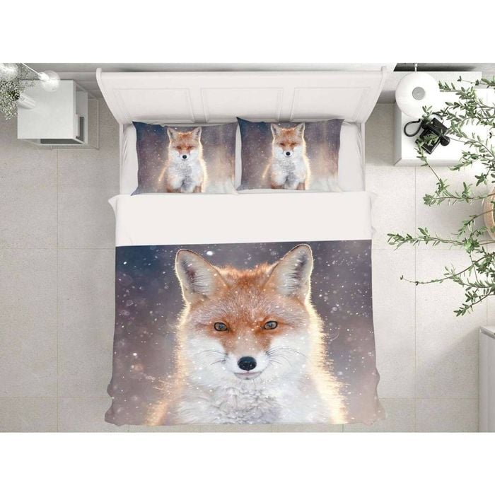 3D Snowflake Animal Fox 39 Bed Pillowcases Quilt King Single Size