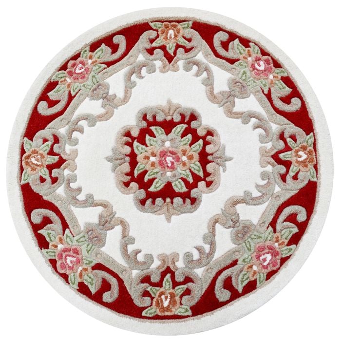 Traditional Handmade Wool Rug-Avolon-Ivory/Red-120X120cm