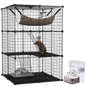 Advwin Cat Cage 3 Tier DIY Cat Enclosure + Automatic Cat Water Fountain 3L Wastewater Separation